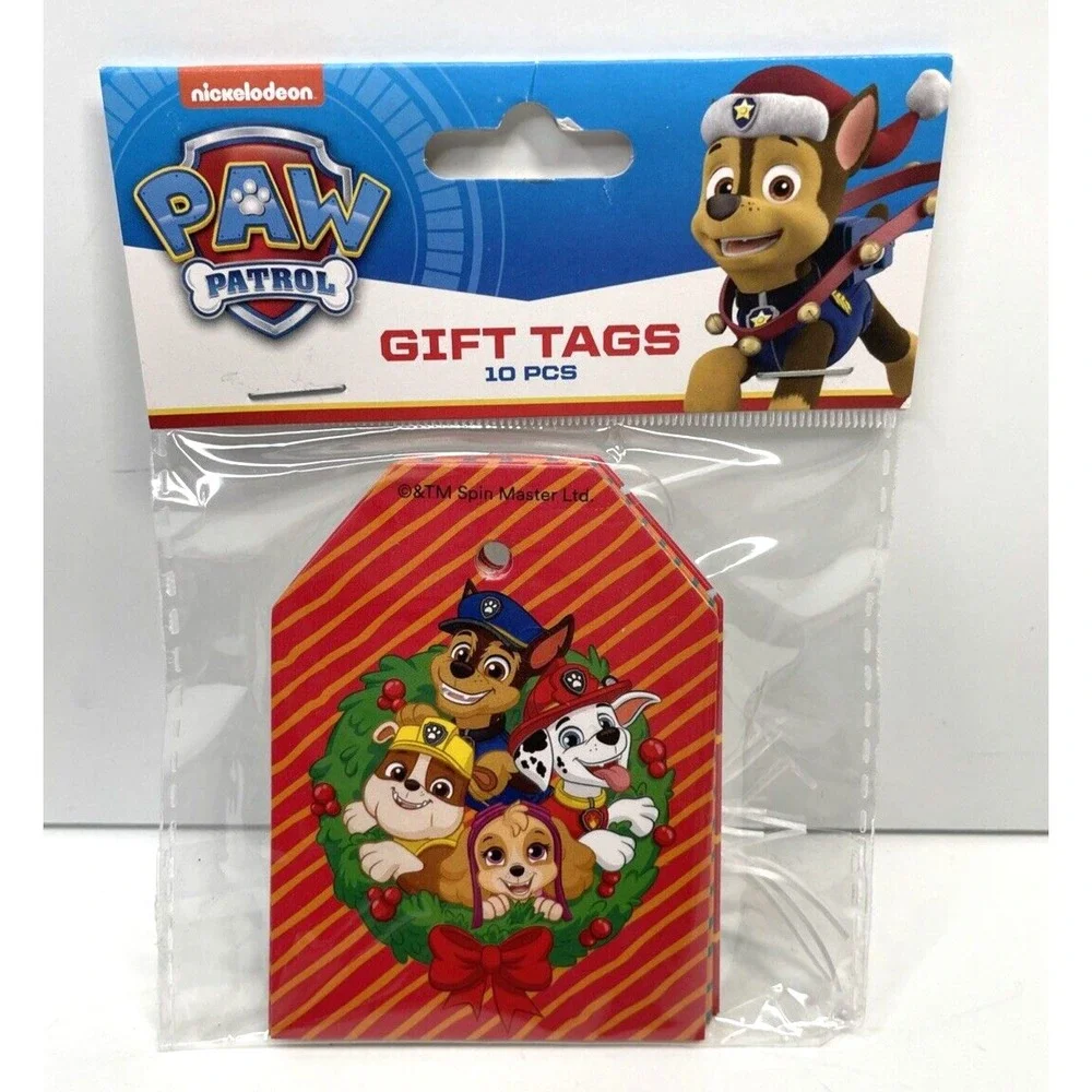 Lot Set PAW PATROL Christmas Gift Bags (2) & Hanging Tags (2 Packs of 10)